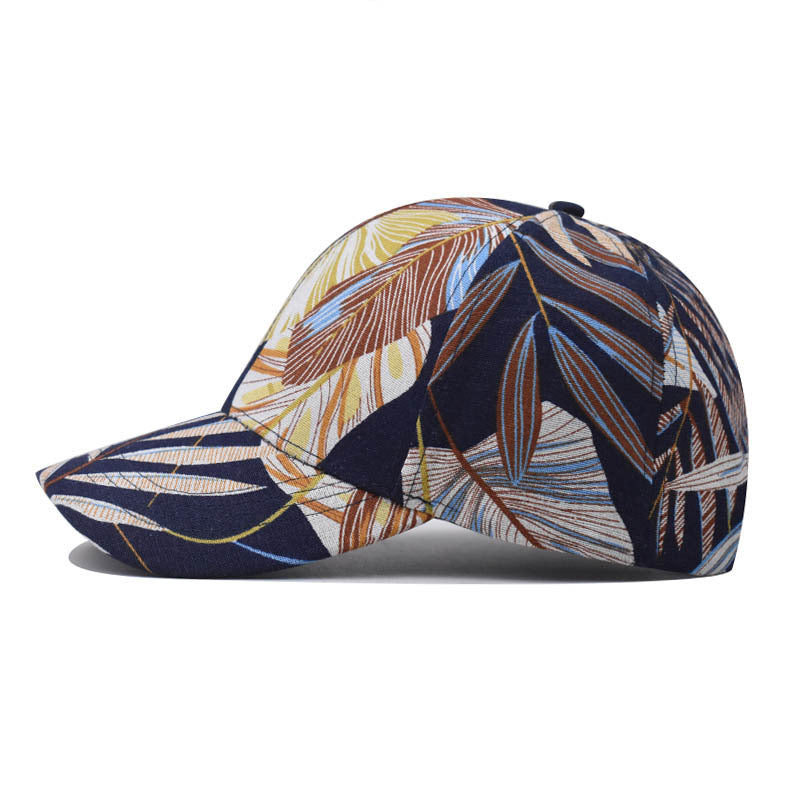 New Cotton Baseball Cap with Colorful Leaf Print Outdoor Unisex Duckbill Sunshade Hat for Men & Women-2032