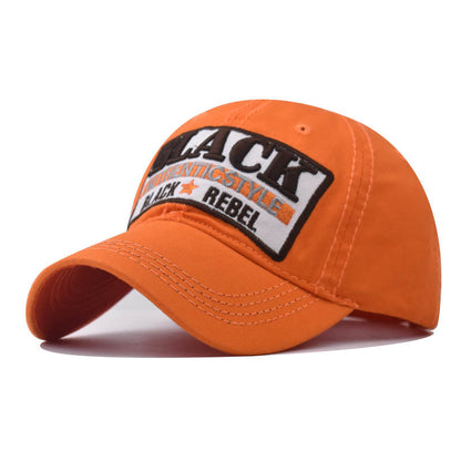 New Black Cotton Embroidery Baseball Cap Street Style Trendy Duckbill Hat for Men & Women-2084