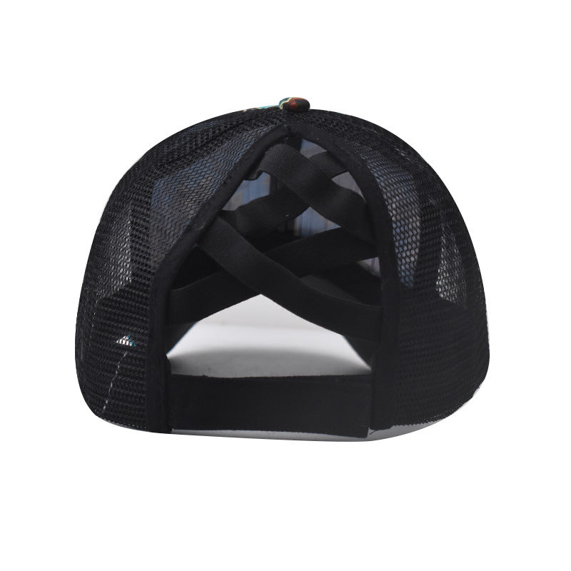 Casual Horse Print Ponytail Hat Back Opening Women’s Baseball Cap Outdoor Ponytail Cap for Women-2314