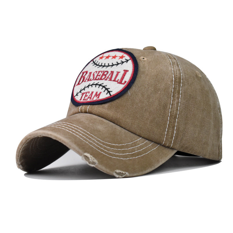 Washed Cotton Embroidered Basketball Baseball Cap Vintage Distressed Dad Hat Outdoor Sunshade-1613
