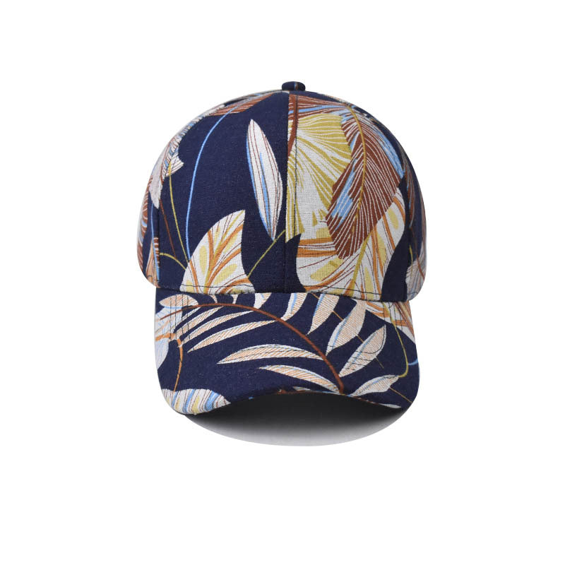 New Cotton Baseball Cap with Colorful Leaf Print Outdoor Unisex Duckbill Sunshade Hat for Men & Women-2032