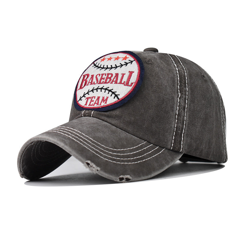 Washed Cotton Embroidered Basketball Baseball Cap Vintage Distressed Dad Hat Outdoor Sunshade-1613