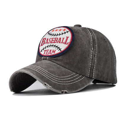 Washed Cotton Embroidered Basketball Baseball Cap Vintage Distressed Dad Hat Outdoor Sunshade-1613