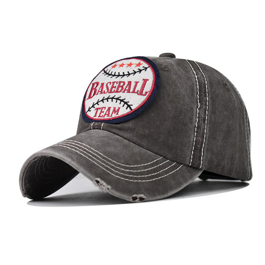 Washed Cotton Embroidered Basketball Baseball Cap Vintage Distressed Dad Hat Outdoor Sunshade-1613