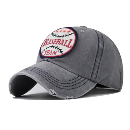 Washed Cotton Embroidered Basketball Baseball Cap Vintage Distressed Dad Hat Outdoor Sunshade-1613