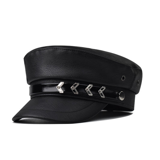 PU Leather Beret Octagonal Cap Crocodile Pattern Military Hat-1646