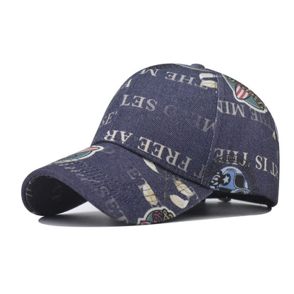 Thick Denim Baseball Cap Printed Washed Cotton Simple Outdoor Duckbill Hat for Men & Women-2033