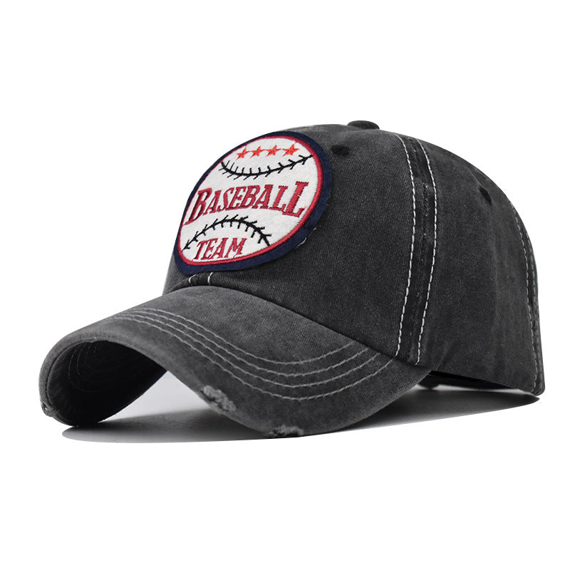 Washed Cotton Embroidered Basketball Baseball Cap Vintage Distressed Dad Hat Outdoor Sunshade-1613