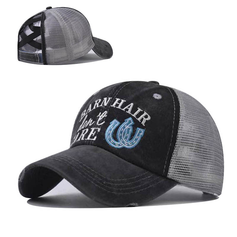 New Small Letter Embroidery Cross Ponytail Hat Women’s Sun Protection Baseball Cap for Women-2207