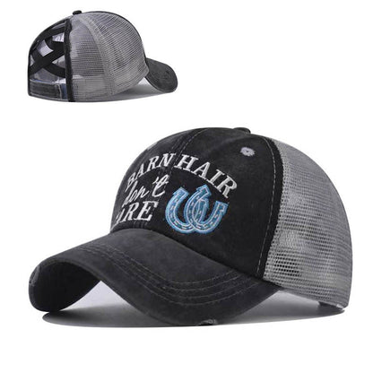 New Small Letter Embroidery Cross Ponytail Hat Women’s Sun Protection Baseball Cap for Women-2207