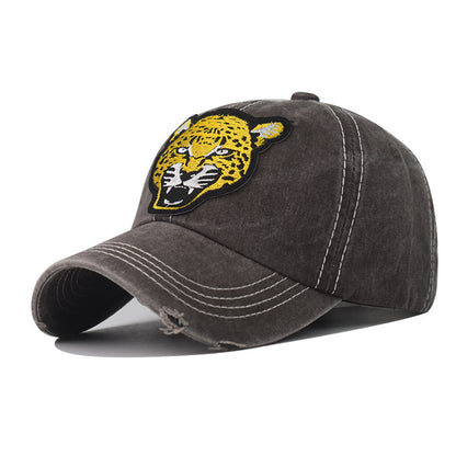New Outdoor Fashion Plaid Baseball Cap Leopard Embroidery Duckbill Hat for Men & Women-1967