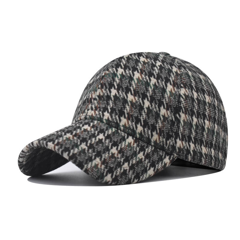 New Thickened Plaid Baseball Cap Houndstooth Pattern Fashion Duckbill Hat for Men & Women-2038