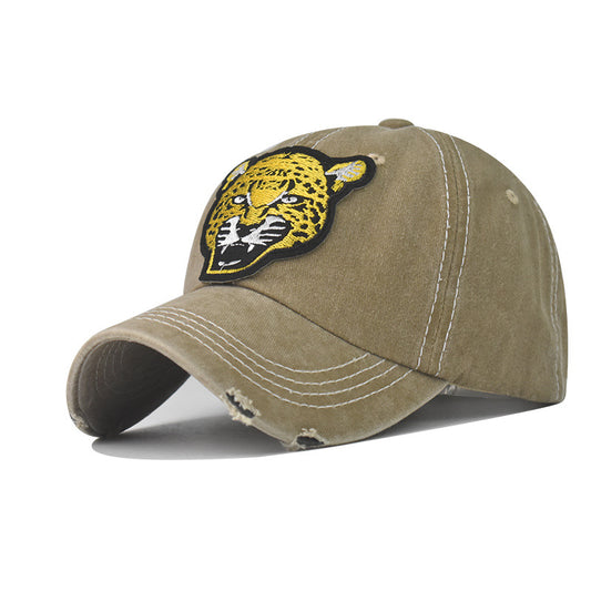 New Outdoor Fashion Plaid Baseball Cap Leopard Embroidery Duckbill Hat for Men & Women-1967