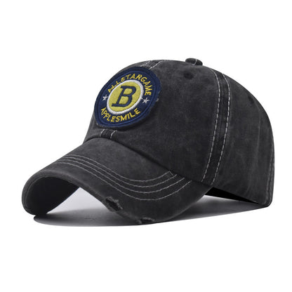 Washed Cotton Baseball Cap with B Letter Embroidery Vintage Outdoor Sunshade Hat for Men & Women-2028