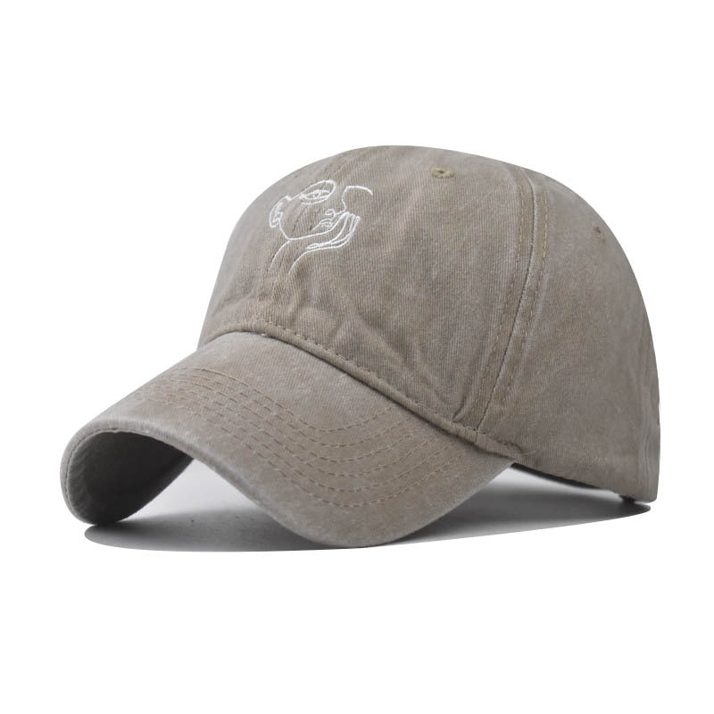 Trendy Cotton Baseball Cap Small Monkey Embroidery Vintage Washed Duckbill Hat for Men & Women-2096