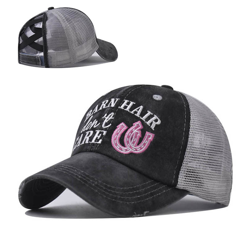 New Small Letter Embroidery Cross Ponytail Hat Women’s Sun Protection Baseball Cap for Women-2207