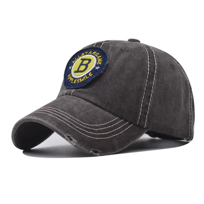 Washed Cotton Baseball Cap with B Letter Embroidery Vintage Outdoor Sunshade Hat for Men & Women-2028