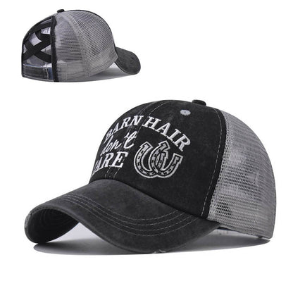 New Small Letter Embroidery Cross Ponytail Hat Women’s Sun Protection Baseball Cap for Women-2207