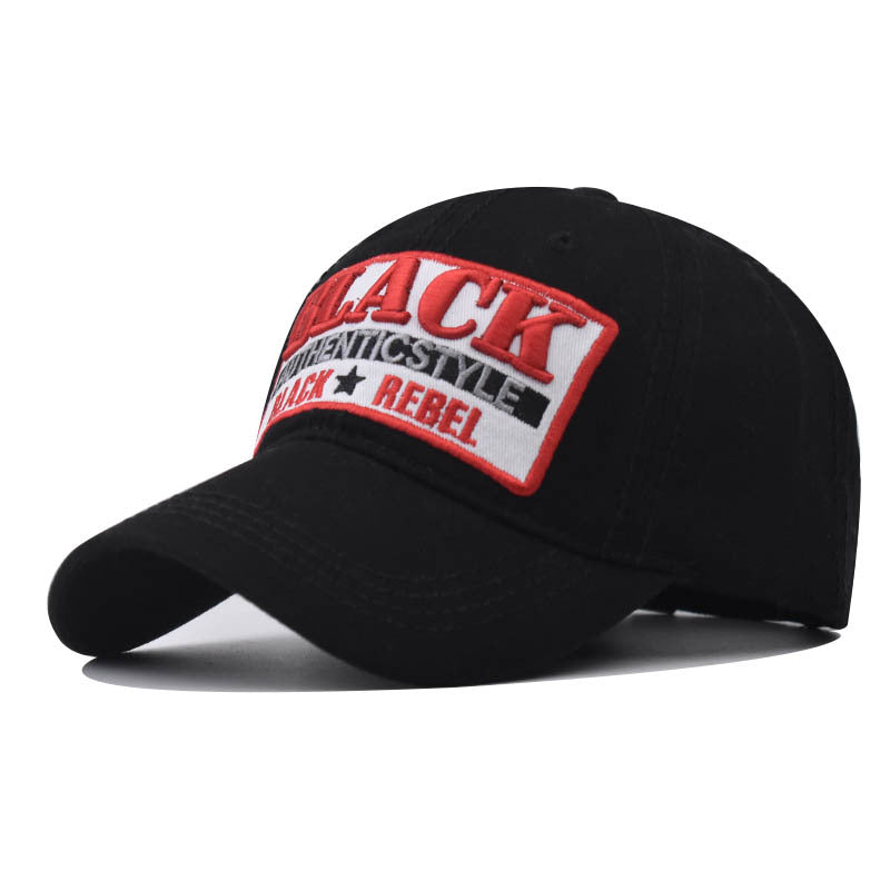 New Black Cotton Embroidery Baseball Cap Street Style Trendy Duckbill Hat for Men & Women-2084