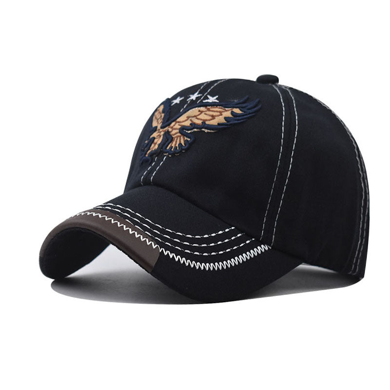 New Cotton Baseball Cap with Classic Eagle Embroidery Vintage Washed Outdoor Sun Hat for Men & Women-2052