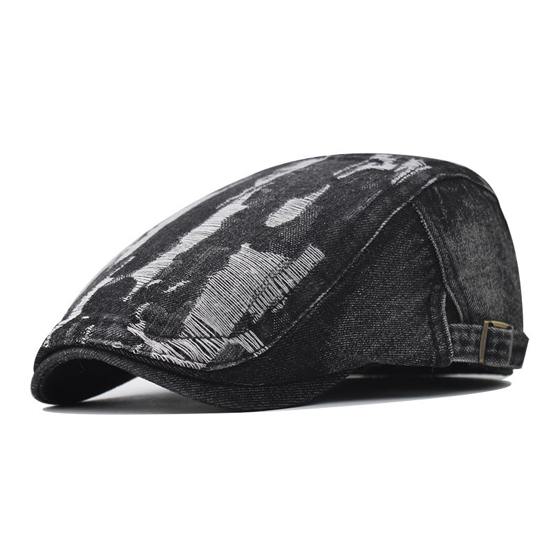 Spring Summer Autumn Distressed Denim Hat Fashion Washed Cotton Beret Cap Large Size Newsboy Cap for Men & Women-1787