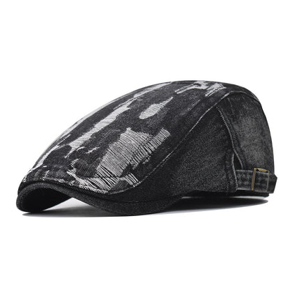 Spring Summer Autumn Distressed Denim Hat Fashion Washed Cotton Beret Cap Large Size Newsboy Cap for Men & Women-1787