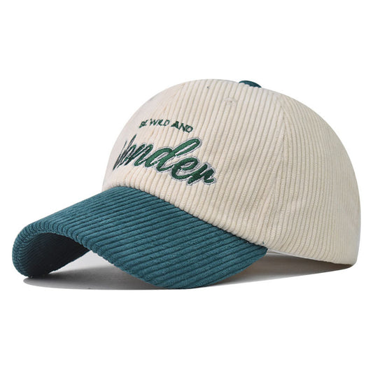Trendy Corduroy Baseball Cap Autumn Winter Small Letter Design Colorblock Duckbill Hat for Men & Women-1861