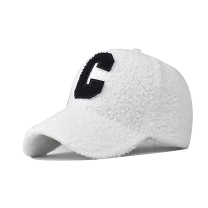 Fashion Lamb Wool Baseball Cap C Letter Embroidery Outdoor Warm Furry Hat for Men & Women-1932