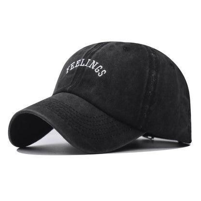 New Cotton Baseball Cap Small Letter Embroidery Washed Distressed Classic Hat-2095