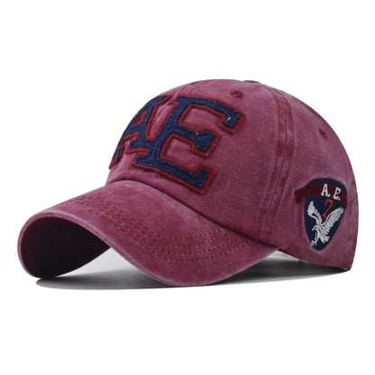 New AE Embroidered Baseball Cap with Large Letters Vintage Washed Eagle Design Duckbill Hat for Men & Women-2121