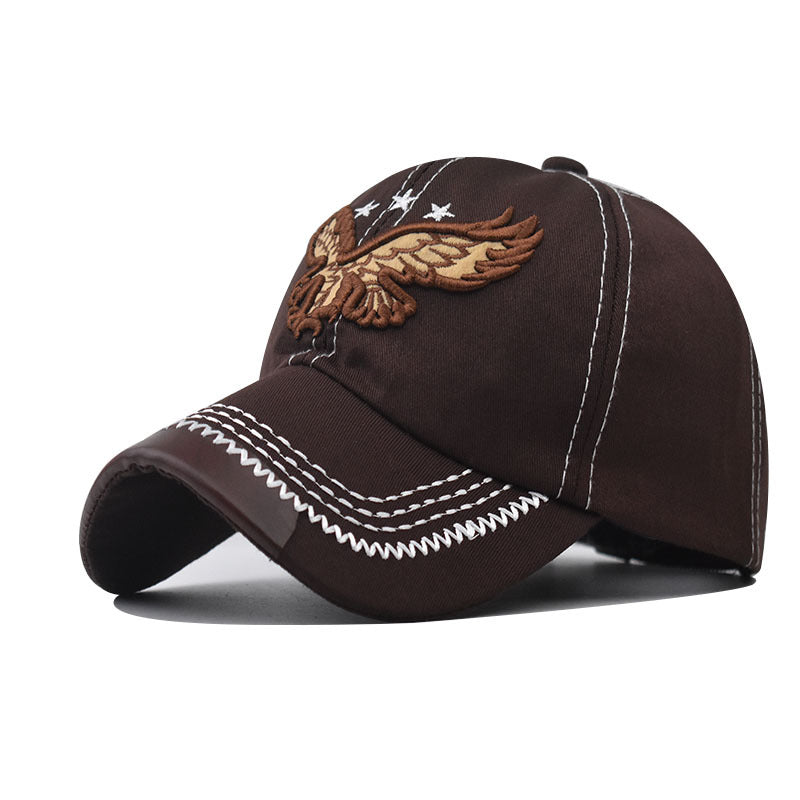 New Cotton Baseball Cap with Classic Eagle Embroidery Vintage Washed Outdoor Sun Hat for Men & Women-2052