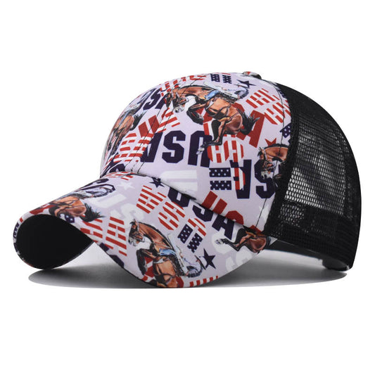 Horse Print Ponytail Baseball Cap Back Opening Women’s Ponytail Hat for Women-2240