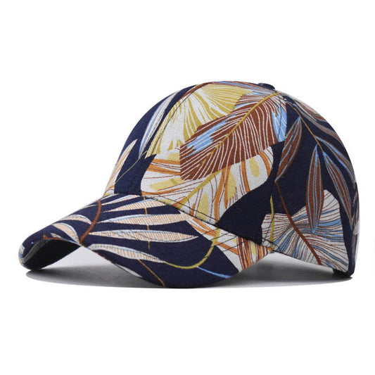 New Cotton Baseball Cap with Colorful Leaf Print Outdoor Unisex Duckbill Sunshade Hat for Men & Women-2032