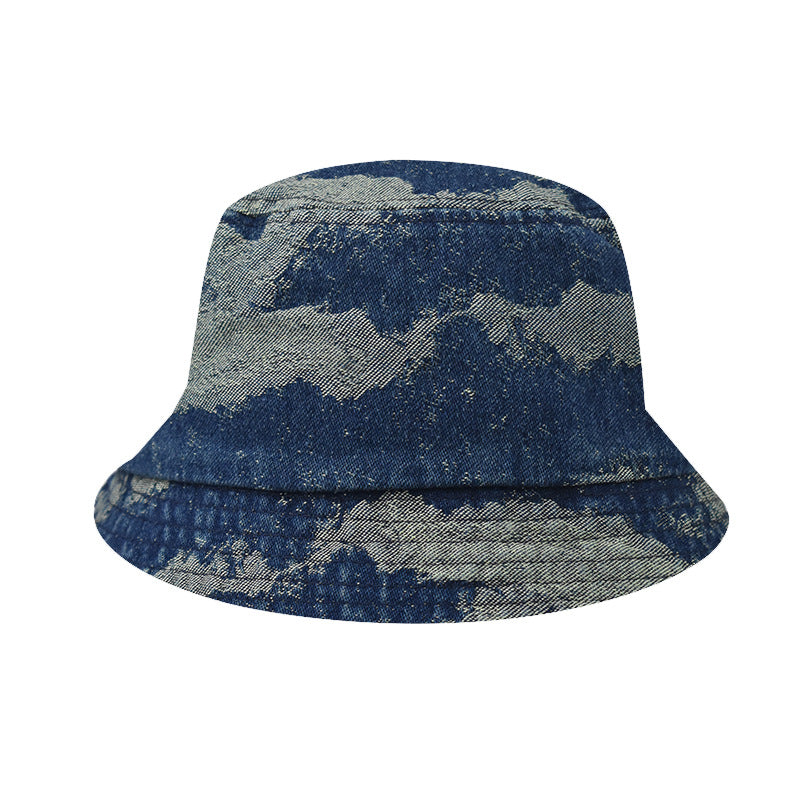 Classic Summer Square Jacquard Denim Fisherman Bucket Hat Sunshade Basin Hat for Men & Women-1790