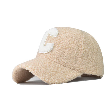 Fashion Lamb Wool Baseball Cap C Letter Embroidery Outdoor Warm Furry Hat for Men & Women-1932