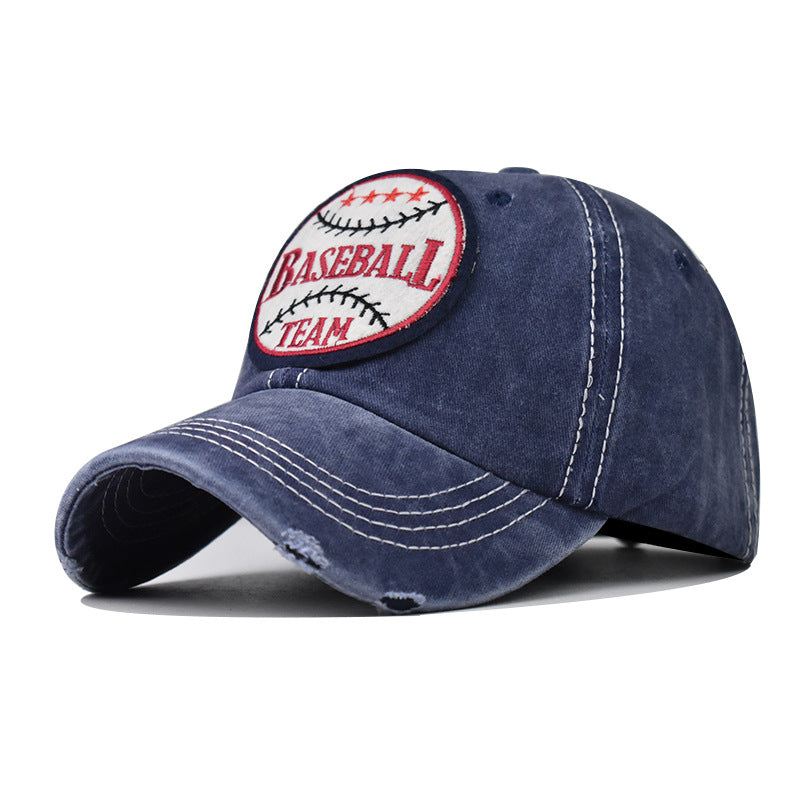 Washed Cotton Embroidered Basketball Baseball Cap Vintage Distressed Dad Hat Outdoor Sunshade-1613