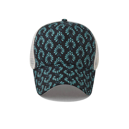 New Ponytail Baseball Cap with Printed Floral Design Open Back Hat for Women-2213