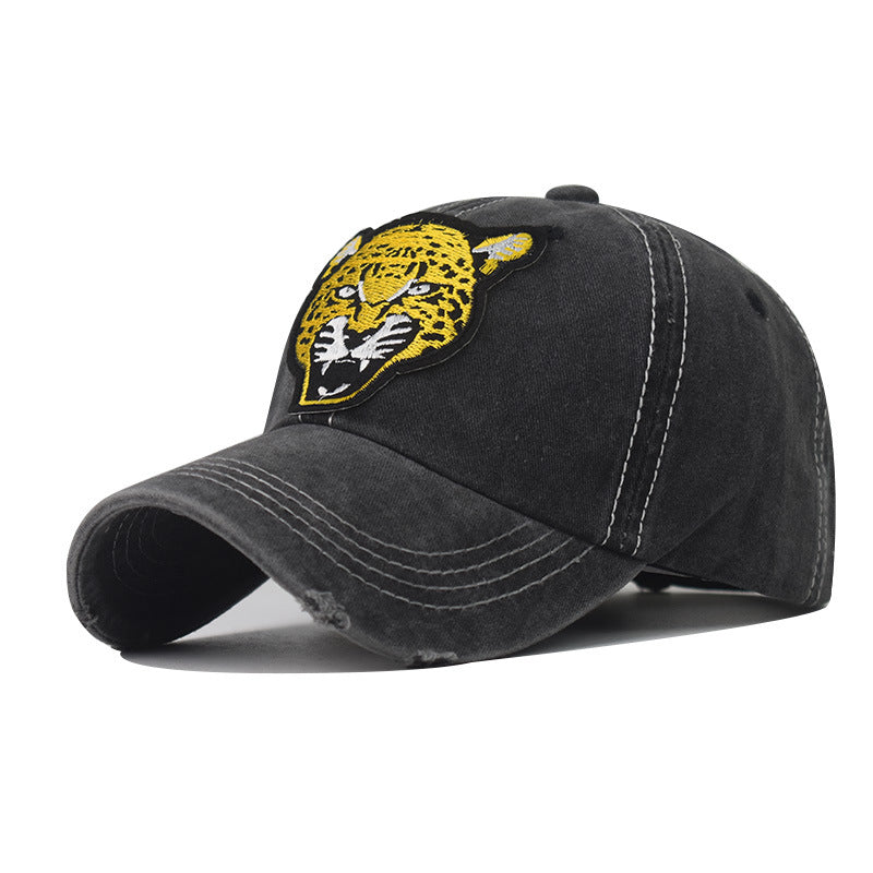 New Outdoor Fashion Plaid Baseball Cap Leopard Embroidery Duckbill Hat for Men & Women-1967