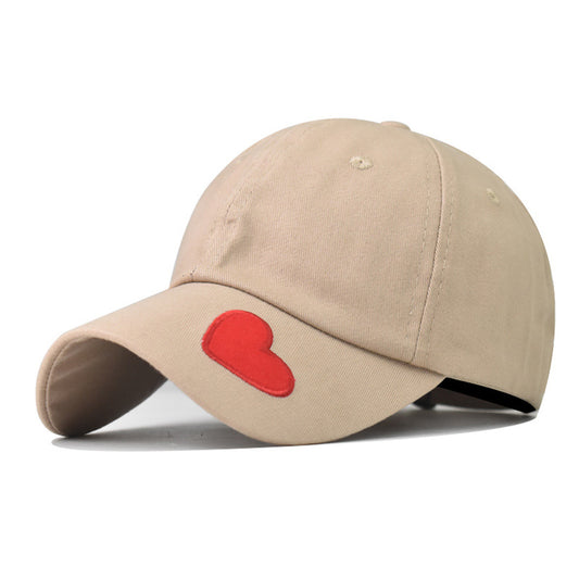 Classic Washed Cotton Baseball Hat Heart Embroidery Solid Color Outdoor Sun Cap for Men & Women-1910