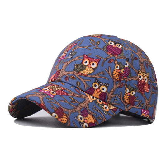 New Cotton Baseball Cap with Cute Woodpecker Print Outdoor Unisex Duckbill Sunshade Hat for Men & Women-2246