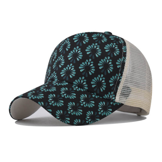 New Ponytail Baseball Cap with Printed Floral Design Open Back Hat for Women-2213