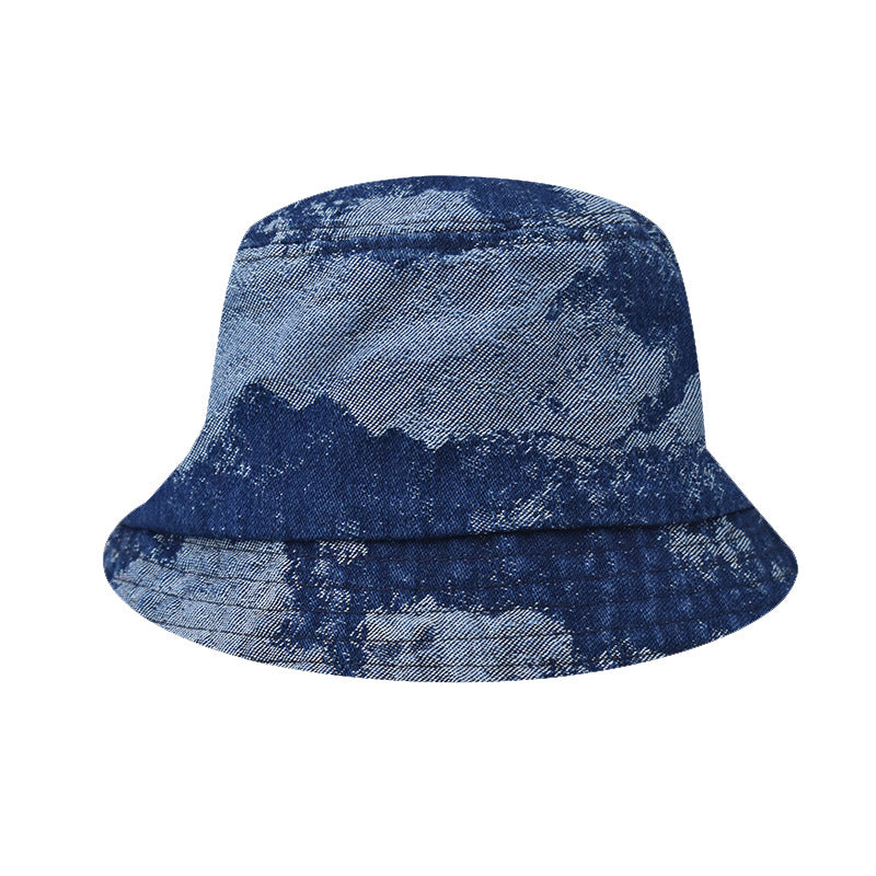 Classic Summer Square Jacquard Denim Fisherman Bucket Hat Sunshade Basin Hat for Men & Women-1790