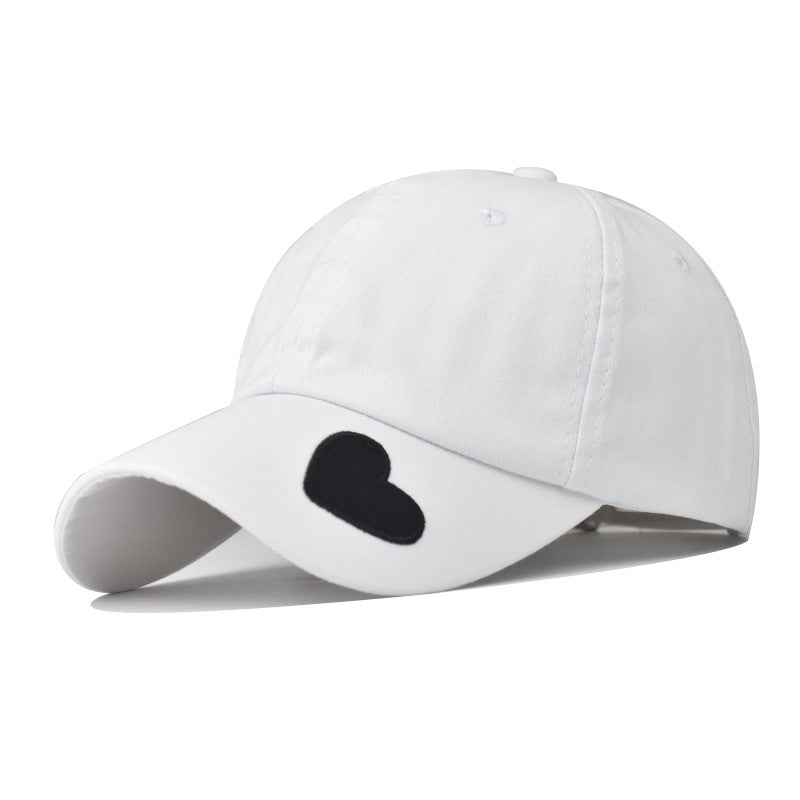 Classic Washed Cotton Baseball Hat Heart Embroidery Solid Color Outdoor Sun Cap for Men & Women-1910