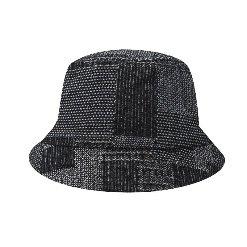 Classic Summer Square Jacquard Denim Fisherman Bucket Hat Sunshade Basin Hat for Men & Women-1790