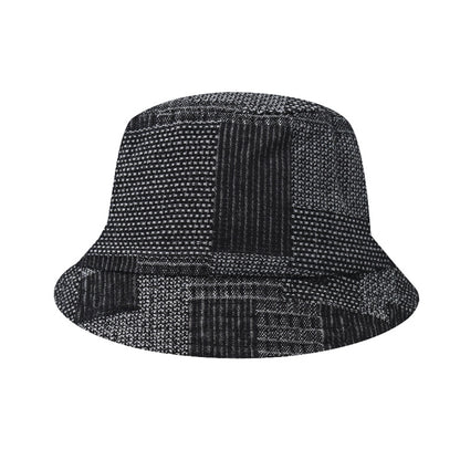 Classic Summer Square Jacquard Denim Fisherman Bucket Hat Sunshade Basin Hat for Men & Women-1790