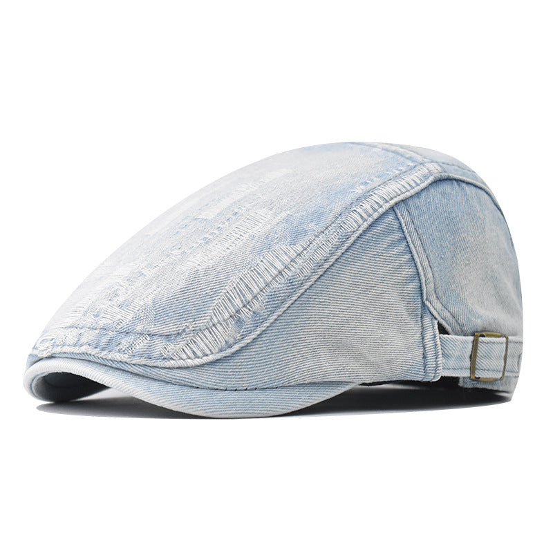 Spring Summer Autumn Distressed Denim Hat Fashion Washed Cotton Beret Cap Large Size Newsboy Cap for Men & Women-1787