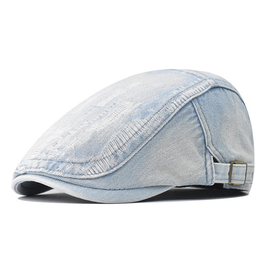 Spring Summer Autumn Distressed Denim Hat Fashion Washed Cotton Beret Cap Large Size Newsboy Cap for Men & Women-1787