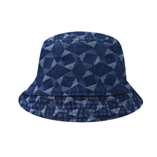 Classic Summer Square Jacquard Denim Fisherman Bucket Hat Sunshade Basin Hat for Men & Women-1790