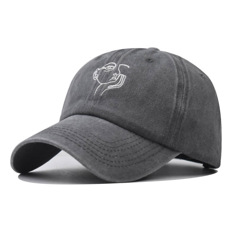 Trendy Cotton Baseball Cap Small Monkey Embroidery Vintage Washed Duckbill Hat for Men & Women-2096