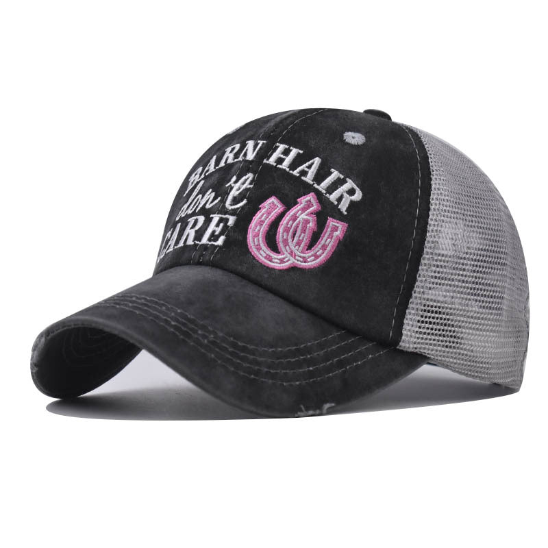 New Small Letter Embroidery Cross Ponytail Hat Women’s Sun Protection Baseball Cap for Women-2207
